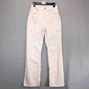 Tinseltown Pink & White Checkered Psychedelic Jeans Women's Jrs 9 27x31" Retro